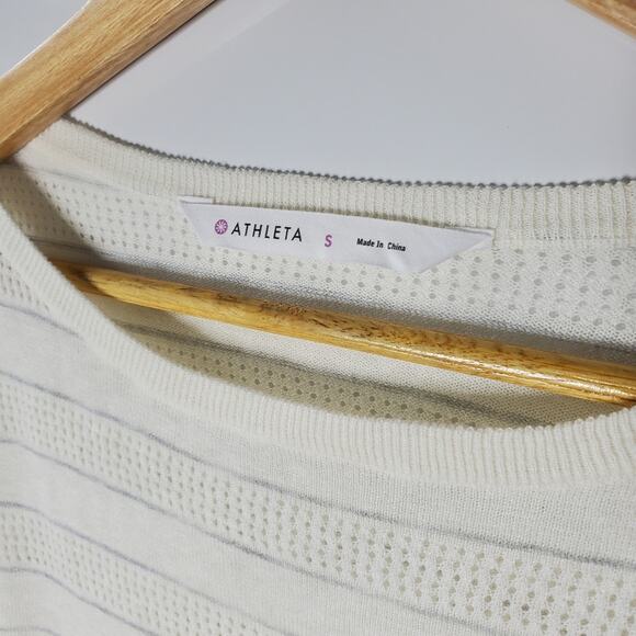 Athleta Mix It Up Sweater Athletic Cotton Linen Top Striped Ivory Size Small - Picture 6 of 8